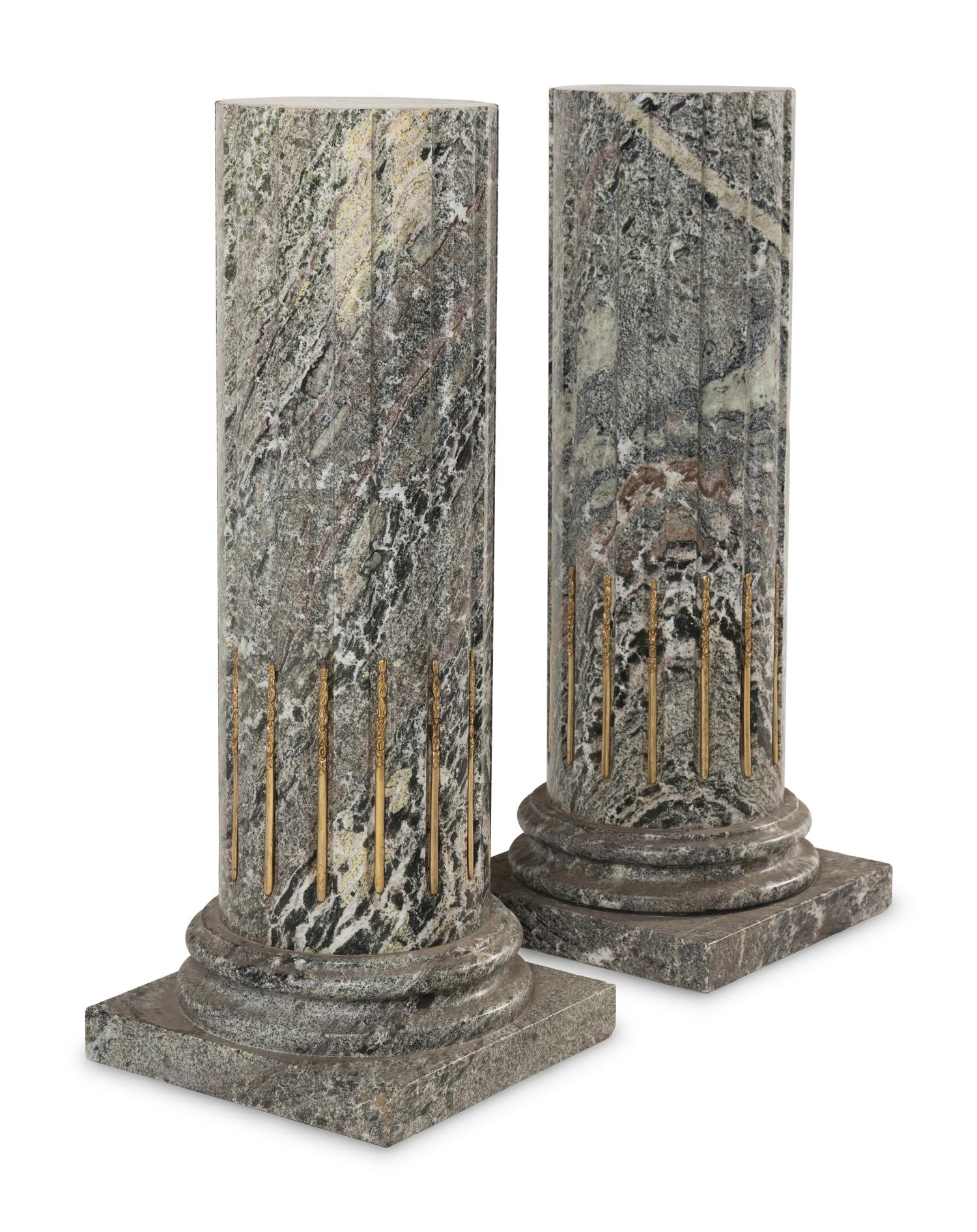 A Pair of Neoclassical Style Gilt Bronze Mounted Marble Pedestals
