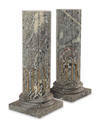 A Pair of Neoclassical Style Gilt Bronze Mounted Marble Pedestals