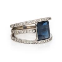 Sapphire, Diamond, and White Gold Ring