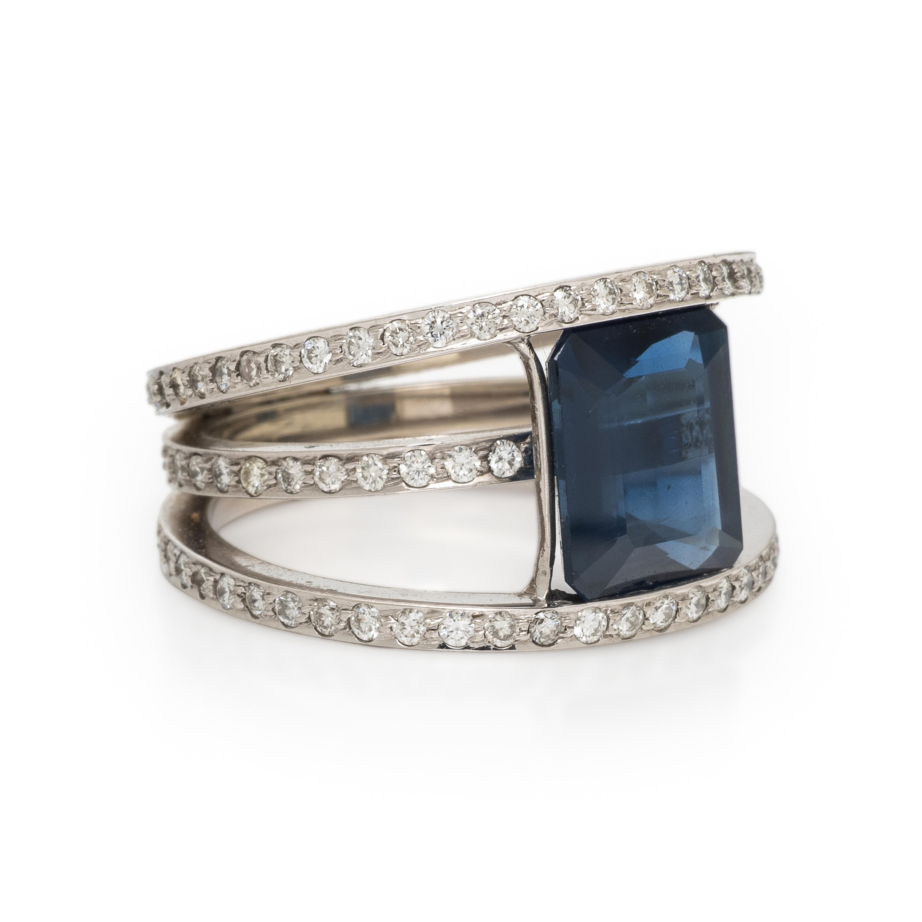 Sapphire, Diamond, and White Gold Ring
