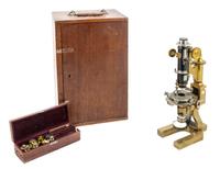 A German Brass and Black Lacquered Microscope Height 13 1/2 inches. — R. FUESS, BERLIN, EARLY 20TH CENTURY