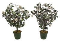 A Pair of French Tole Topiary Models of Rose Bushes, Height 27 inches.