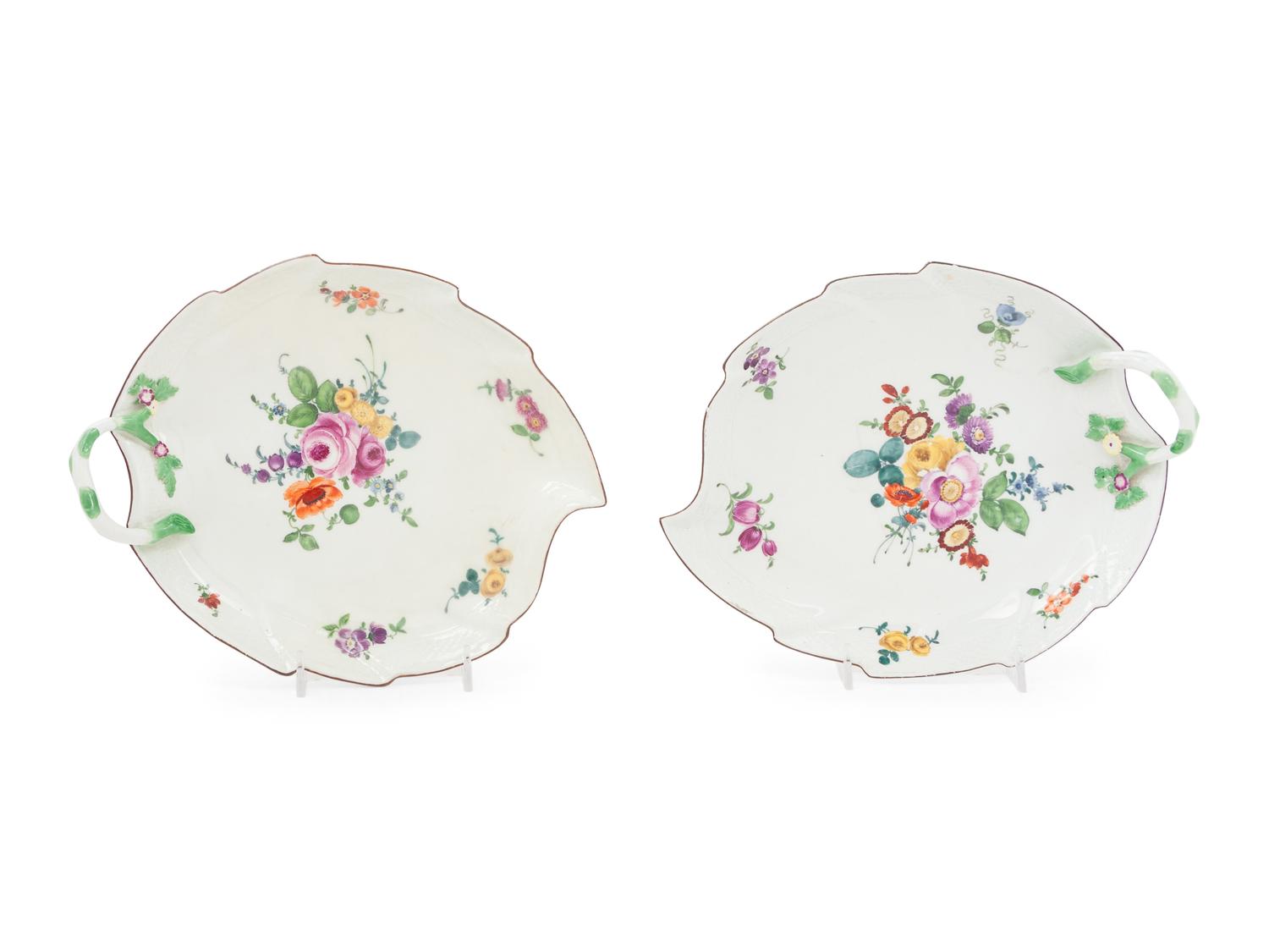 A Pair of Meissen Porcelain Leaf-Form Dishes