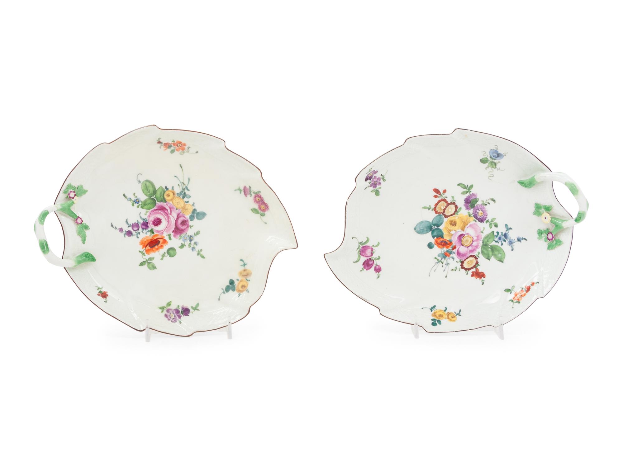 A Pair of Meissen Porcelain Leaf-Form Dishes