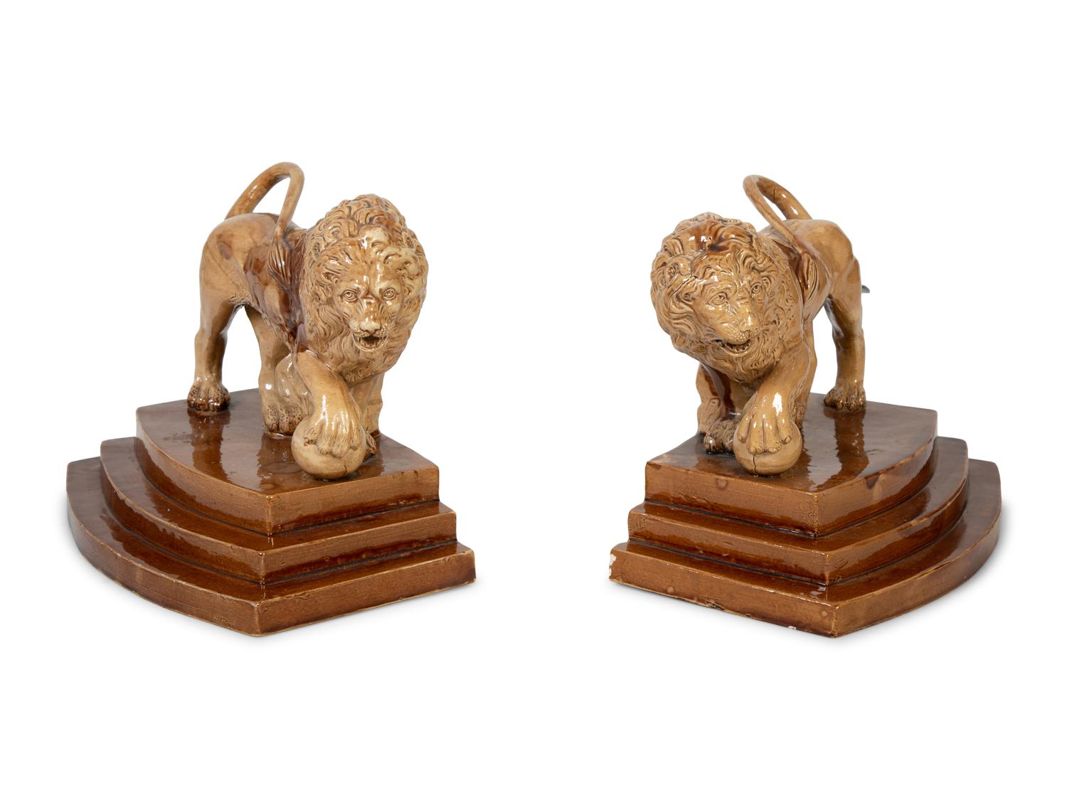 A Pair of English Glazed Pottery Medici Lions — CIRCA 1790