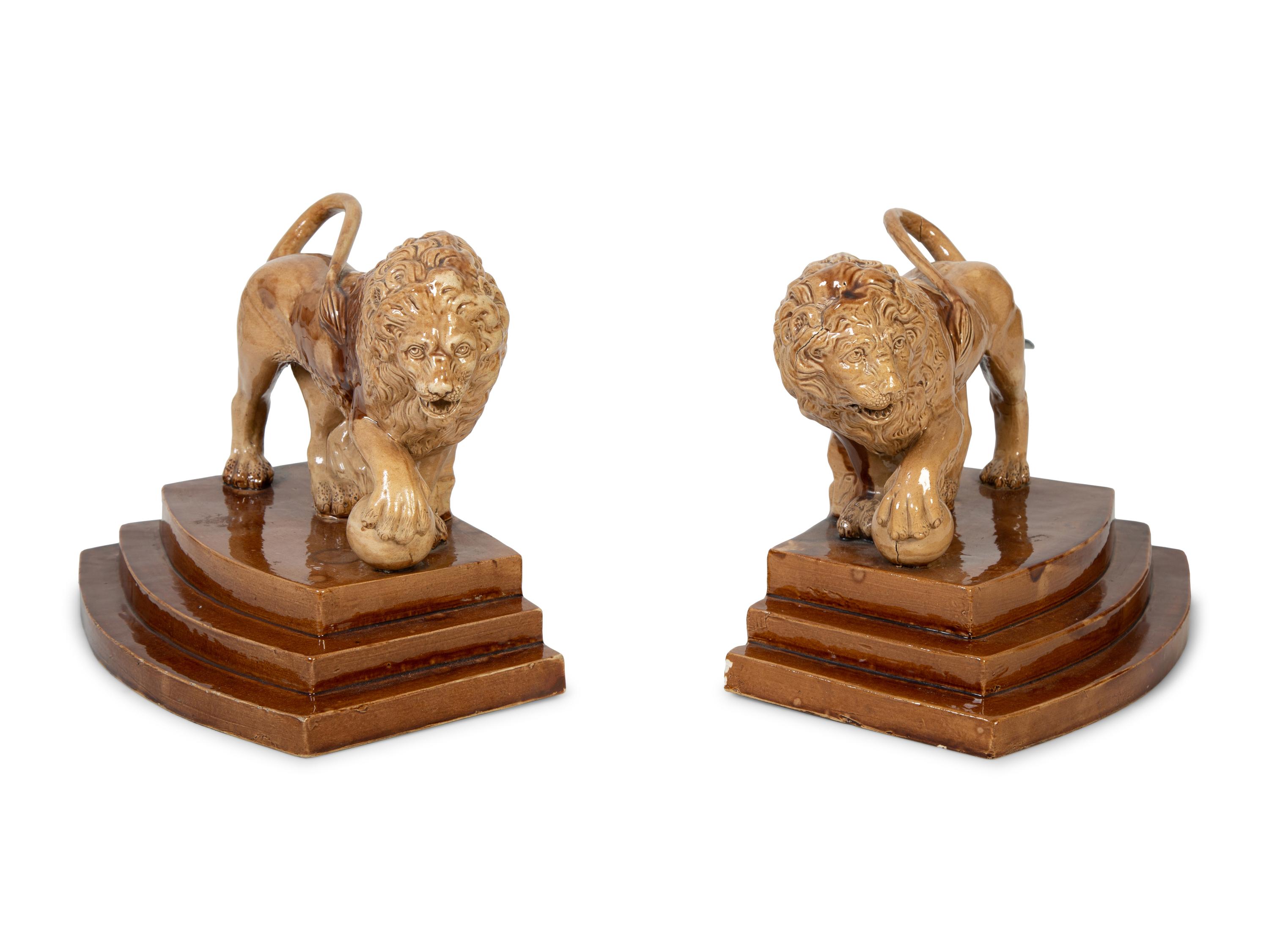 A Pair of English Glazed Pottery Medici Lions — CIRCA 1790