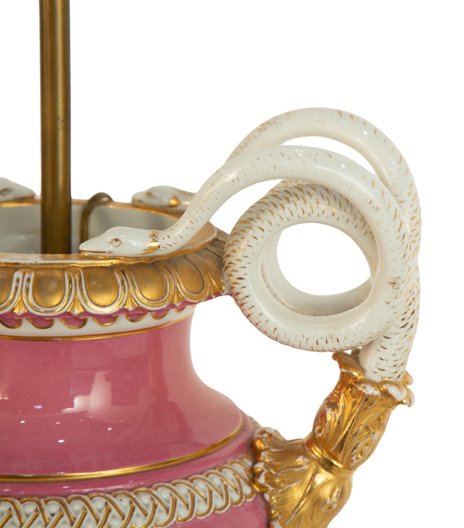 A Meissen Porcelain Snake Handled Vase Mounted as a Lamp