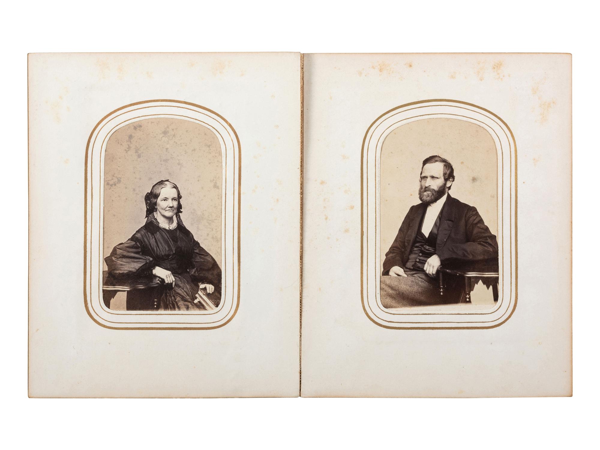 [CIVIL WAR]. CDV album containing 3 portraits of soldiers, highlighted by studio portrait of Brevet Brigadier General and Congressman Aaron Fletcher Stevens, including: