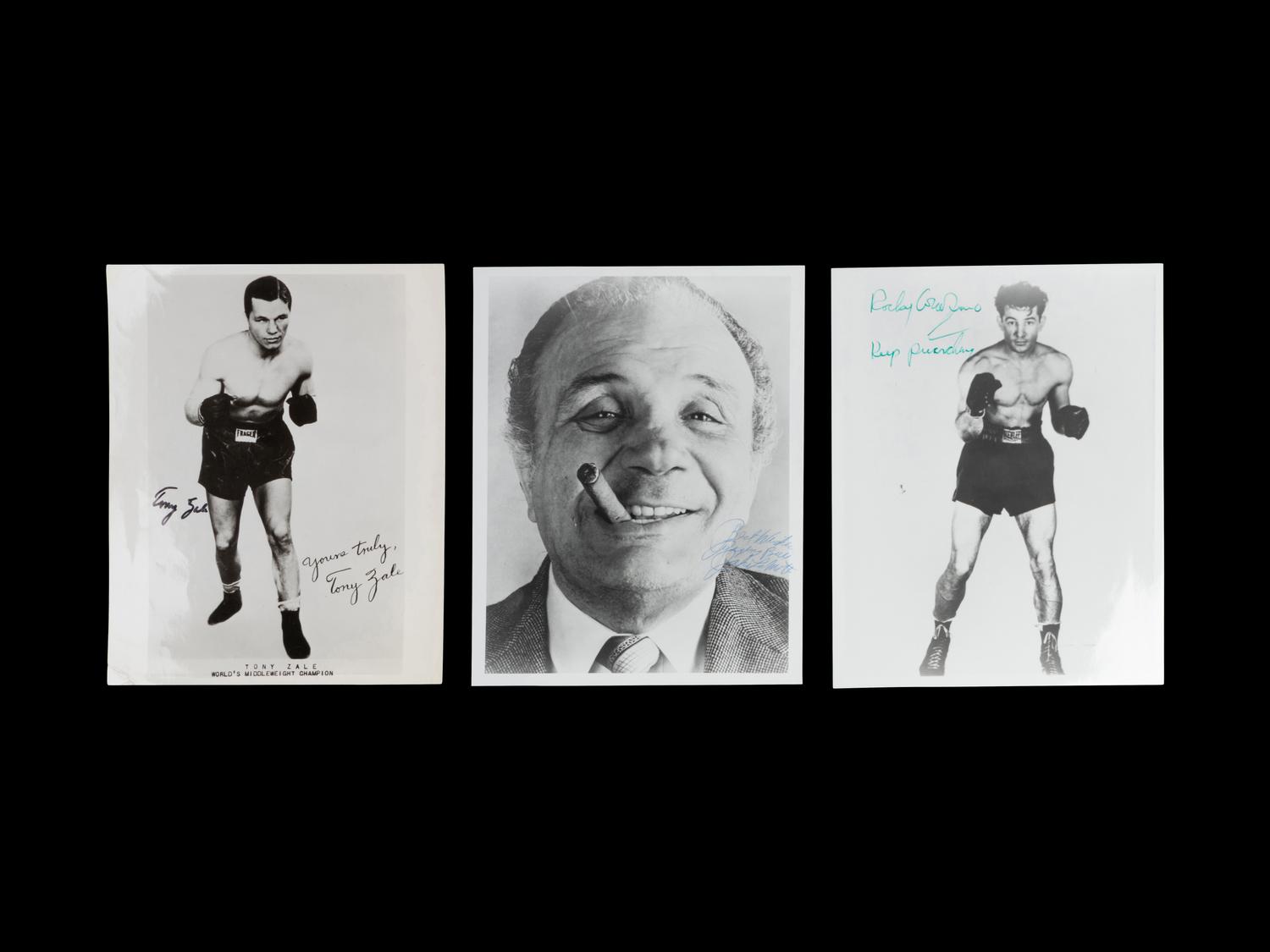 A Group of Middleweight Boxing Champion Rocky Graziano, Tony Zale and Jake LaMotta Signed Autograph Photographs,
