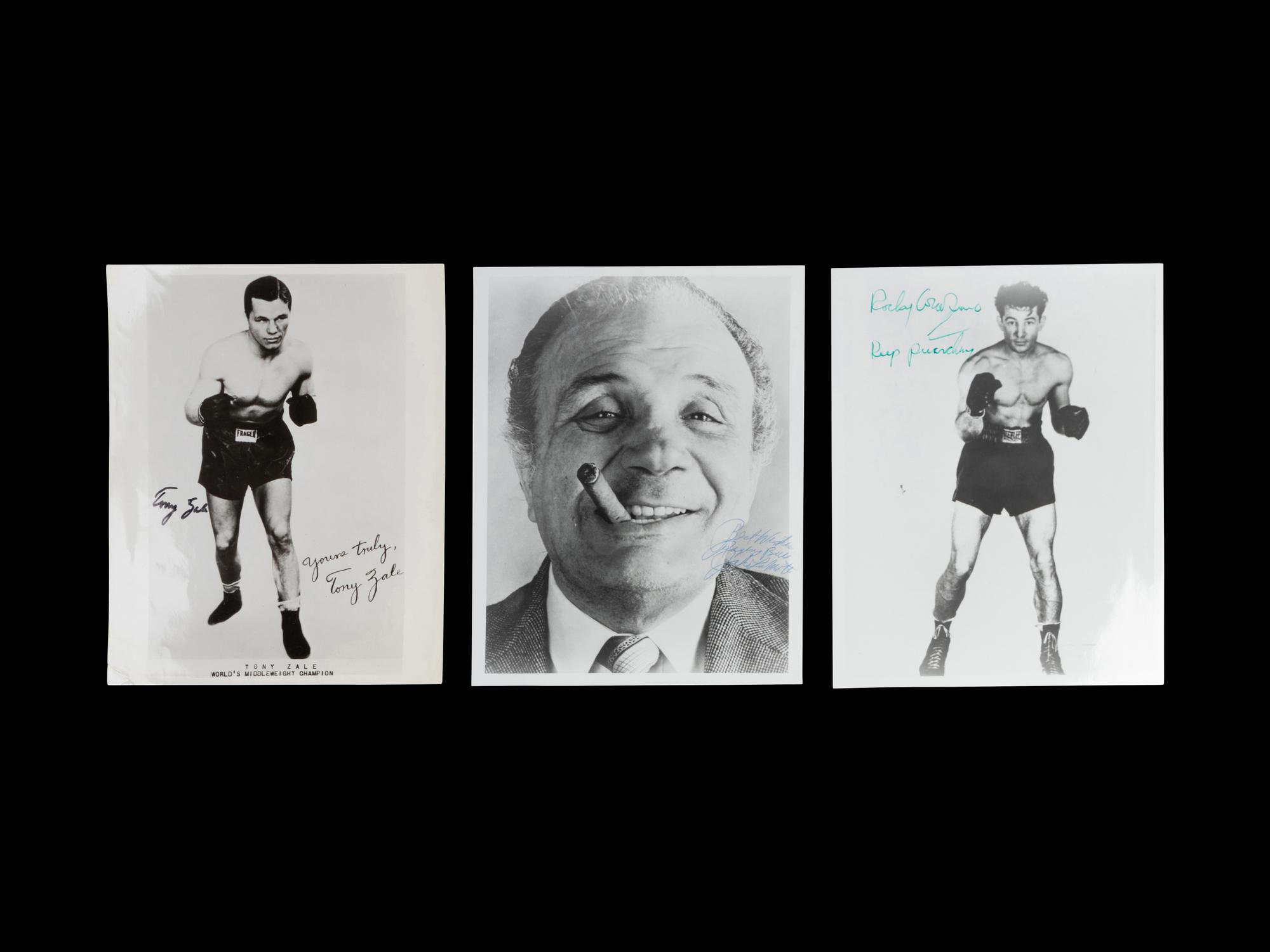 A Group of Middleweight Boxing Champion Rocky Graziano, Tony Zale and Jake LaMotta Signed Autograph Photographs,