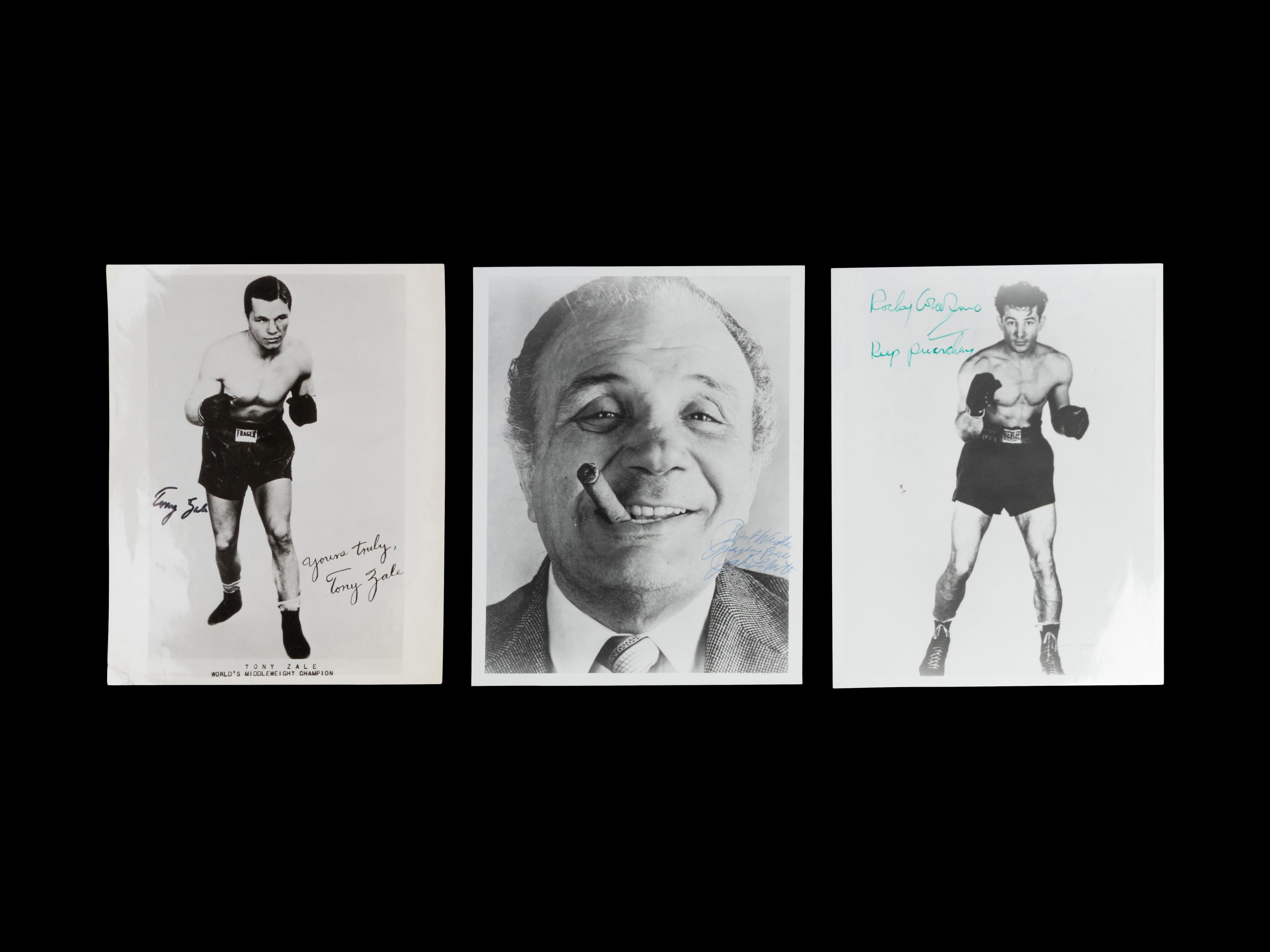 A Group of Middleweight Boxing Champion Rocky Graziano, Tony Zale and Jake LaMotta Signed Autograph Photographs,