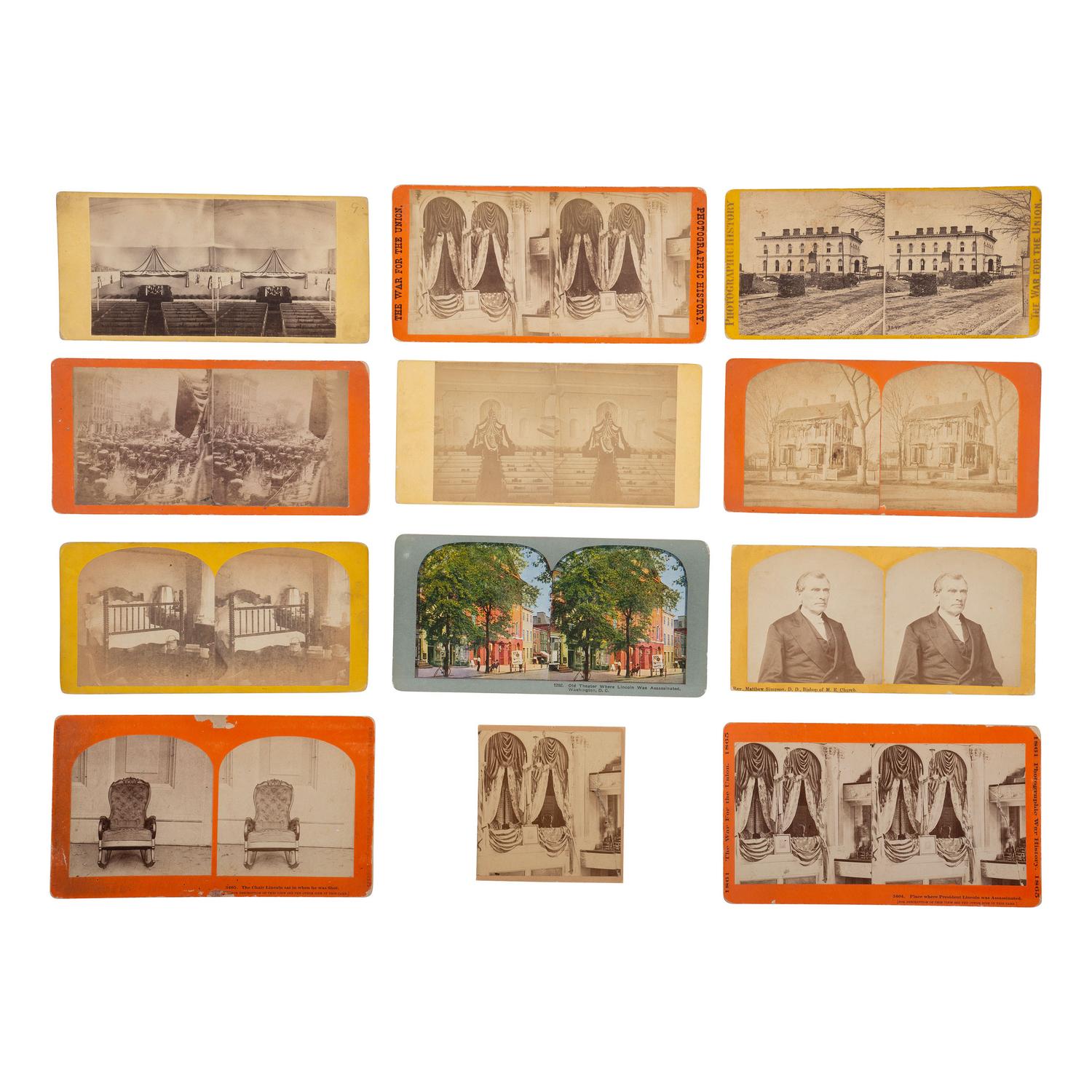 [Lincoln, Abraham] Group of 12 Stereoviews Related to Lincoln's Life, Assassination and Funeral