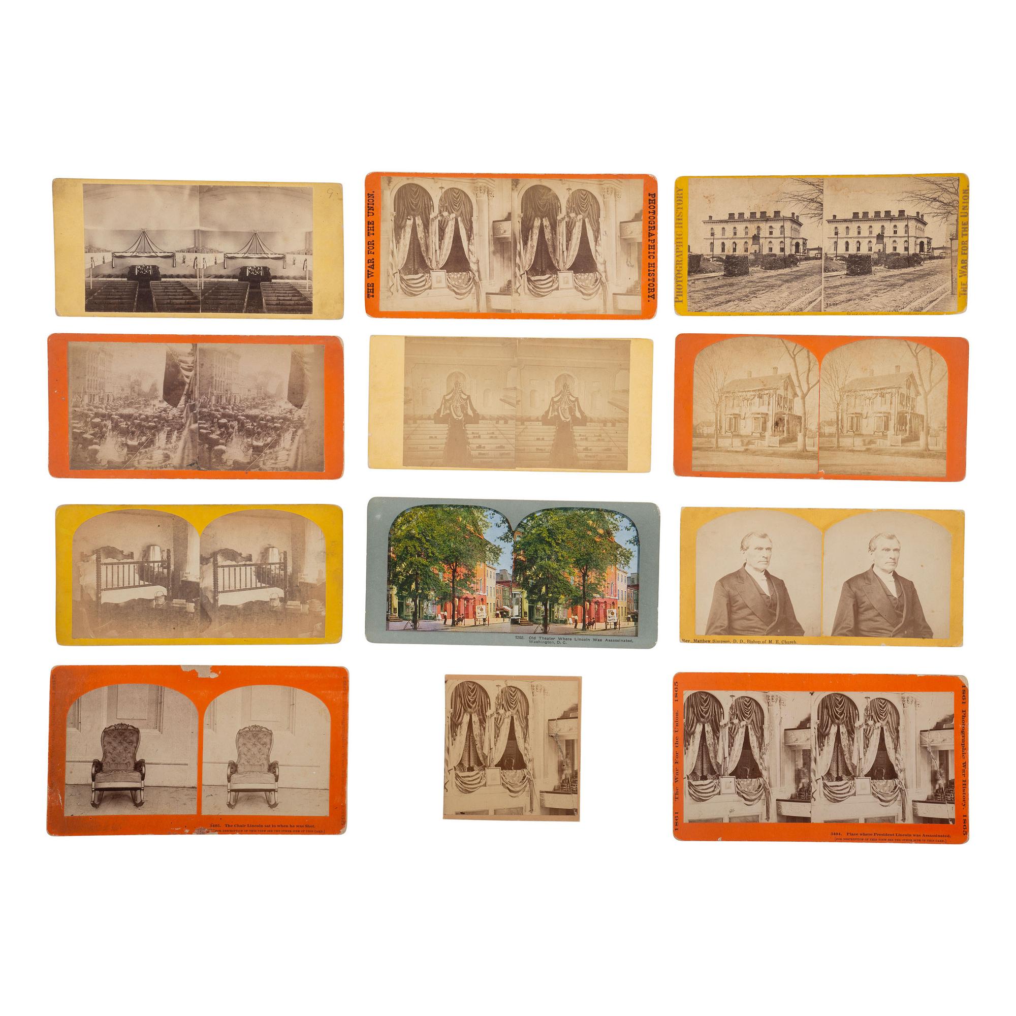 [Lincoln, Abraham] Group of 12 Stereoviews Related to Lincoln's Life, Assassination and Funeral