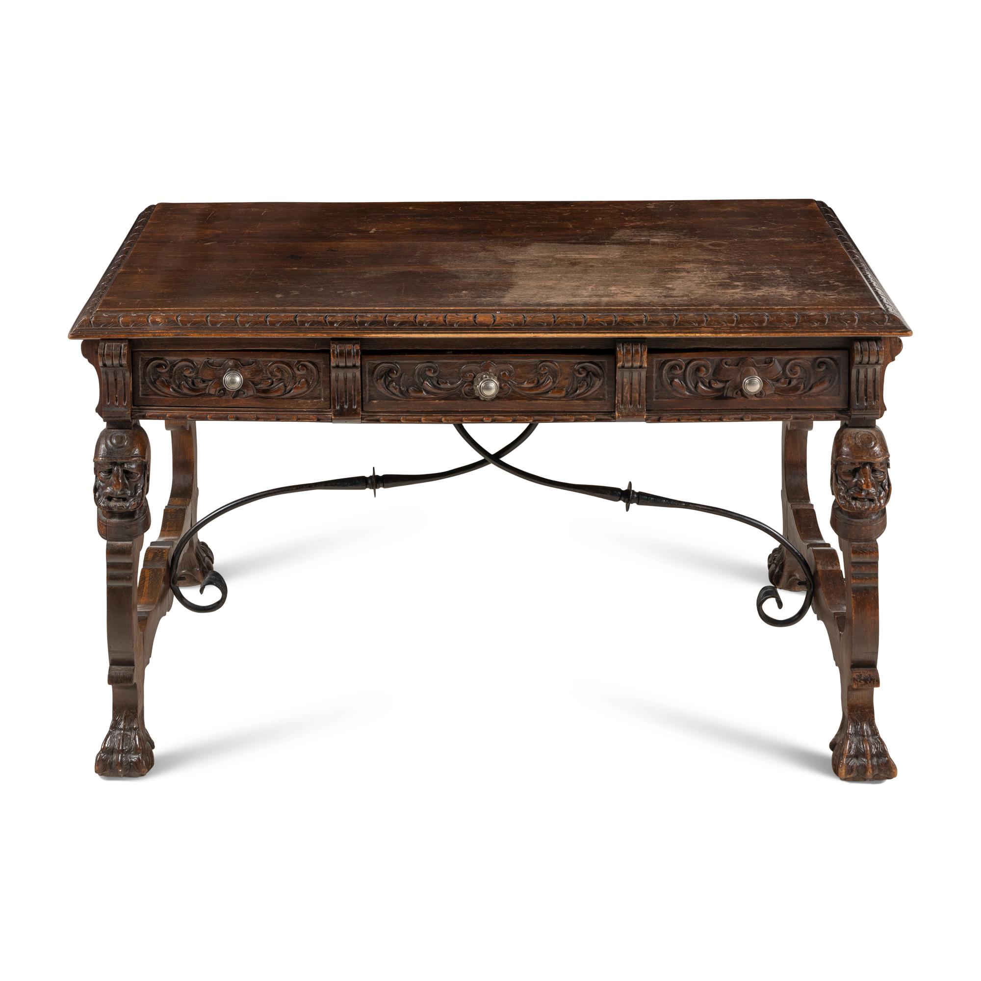A Spanish Baroque Style Iron-Mounted Oak Table