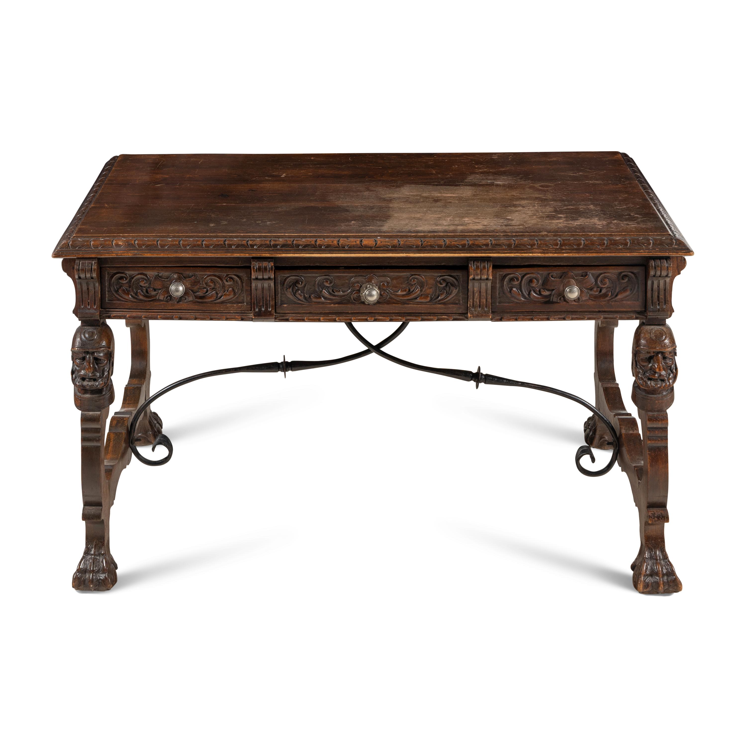 A Spanish Baroque Style Iron-Mounted Oak Table