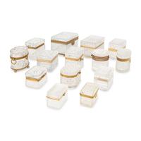 A Collection of Fourteen French Cut Glass and Gilt Metal Table Caskets