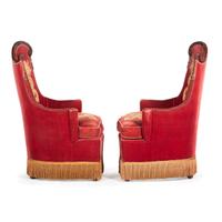 A Pair of Carved Walnut Armchairs with Embroidered Velvet Upholstery Late 19th Century