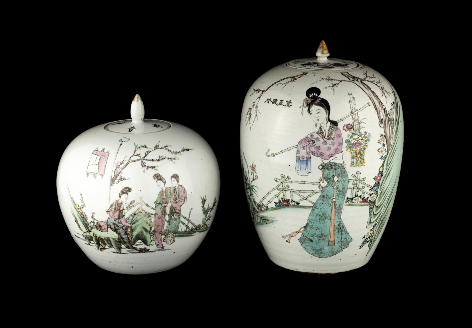 Two Chinese Famille Rose Porcelain 'Ladies' Vessels