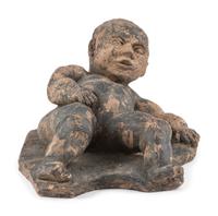 A Clay Roof Tile of a Reclining Baby