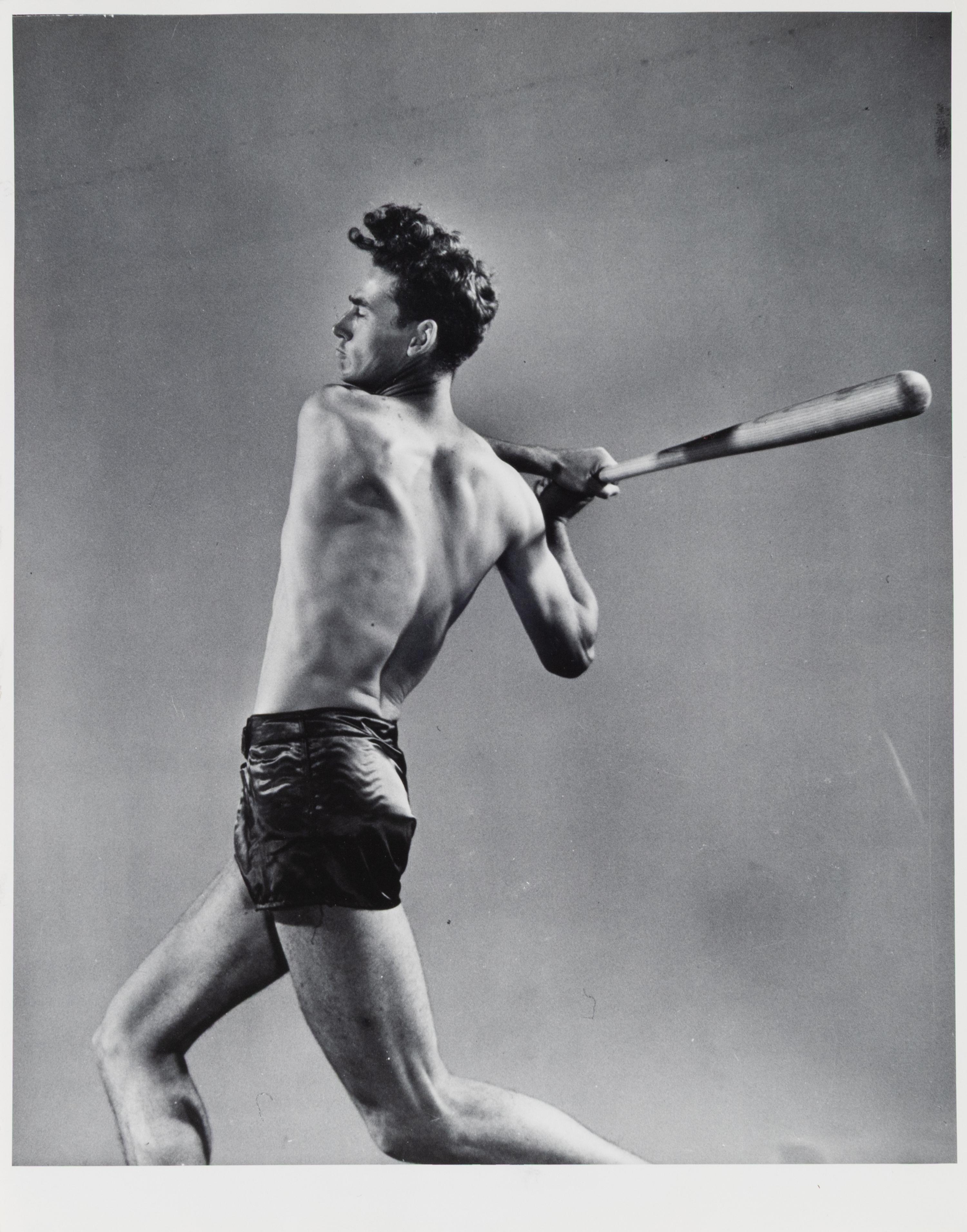 Studio shot of Boston Red Sox star Ted Williams demonstrating his batting technique , 1941; printed ca. 1941