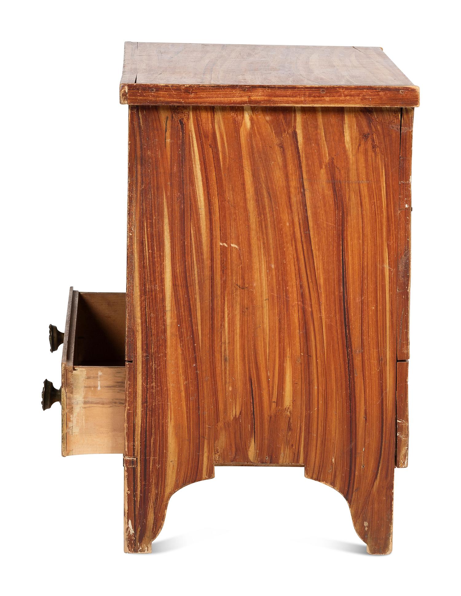 A Country Federal Grain Painted and Smoke-Decorated Maple One-Drawer Blanket Chest