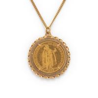 YELLOW GOLD $100 KORONA COIN PENDANT/NECKLACE