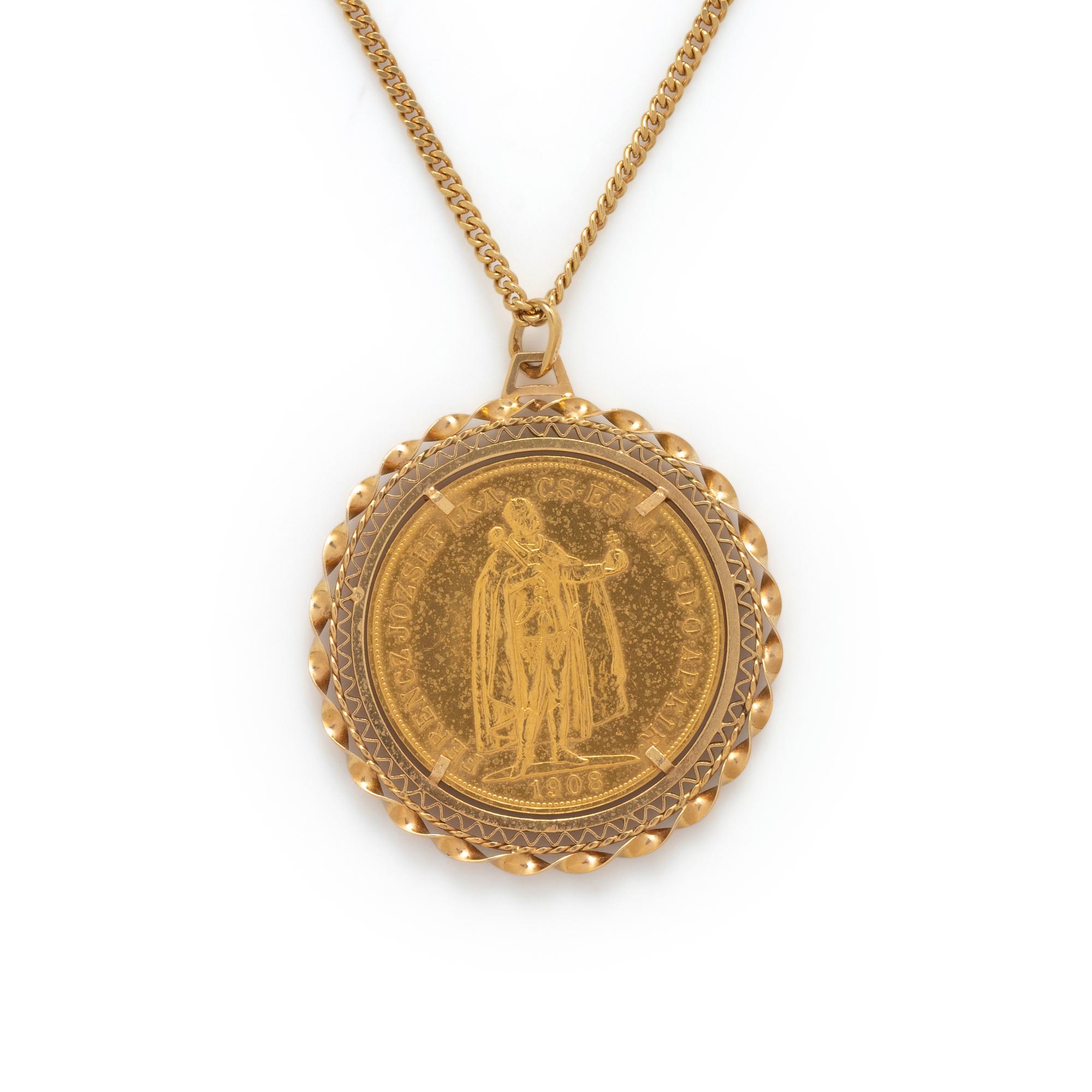 YELLOW GOLD $100 KORONA COIN PENDANT/NECKLACE