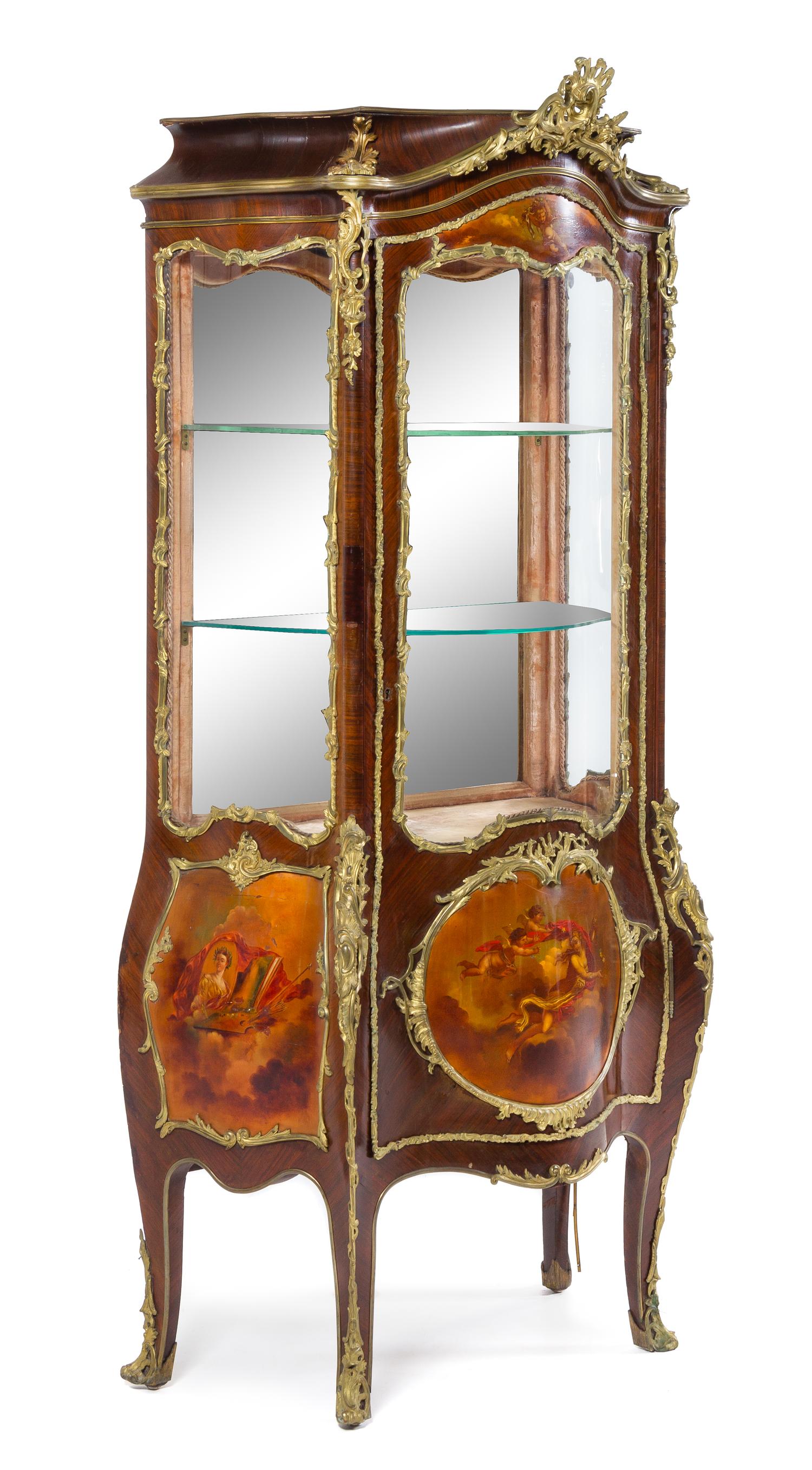 A Louis XV Style Gilt Metal Mounted Vernis Martin-Decorated Vitrine Cabinet