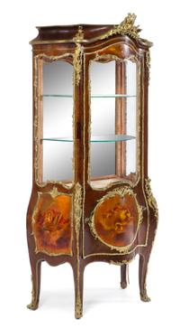 A Louis XV Style Gilt Metal Mounted Vernis Martin-Decorated Vitrine Cabinet