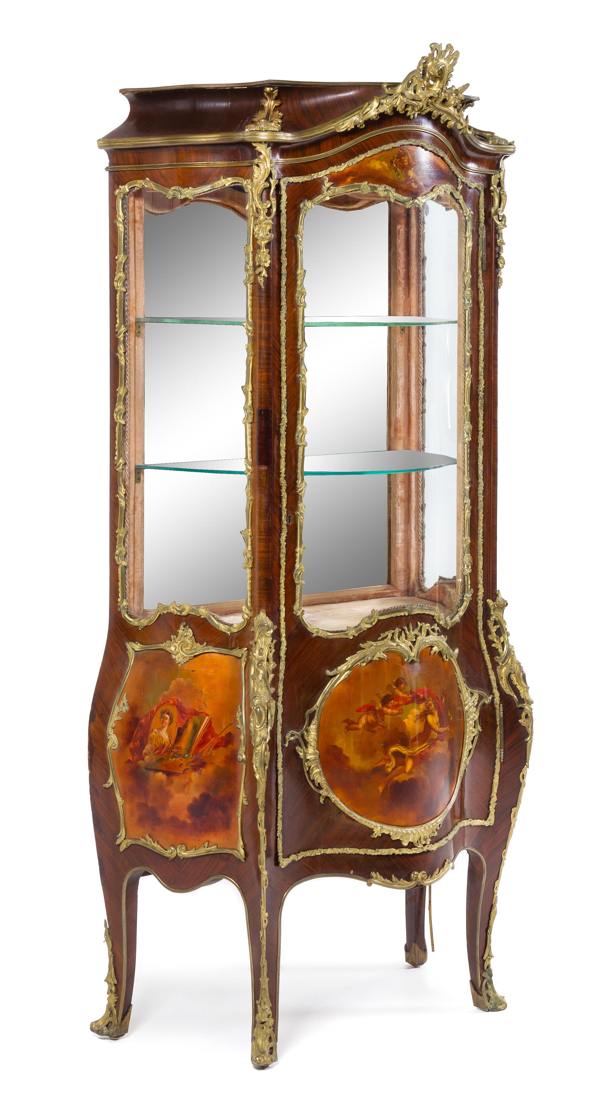 A Louis XV Style Gilt Metal Mounted Vernis Martin-Decorated Vitrine Cabinet
