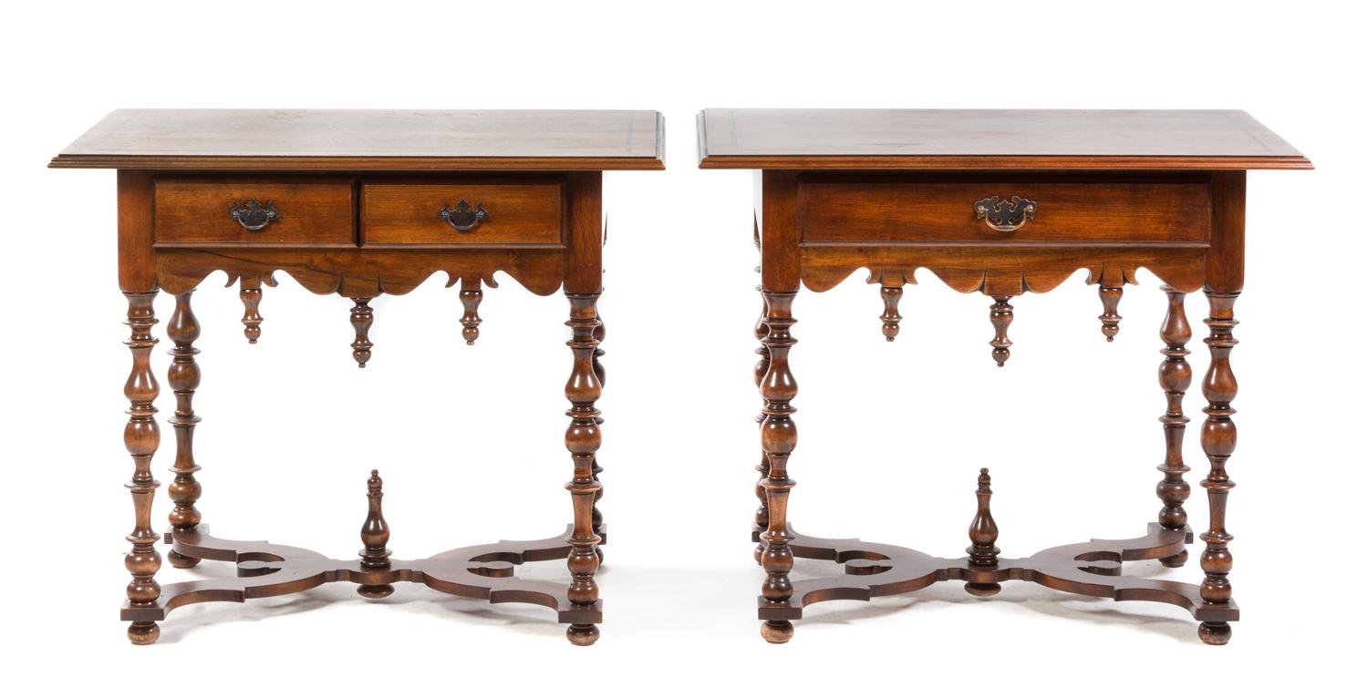 Two William & Mary Style Walnut Side Tables Height of first 26 x width 34 x depth 21 inches. — 20TH CENTURY