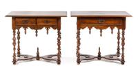 Two William & Mary Style Walnut Side Tables Height of first 26 x width 34 x depth 21 inches. — 20TH CENTURY