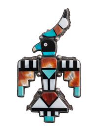 Sterling Silver and Mosaic Inlay Thunderbird Pendant / Brooch
