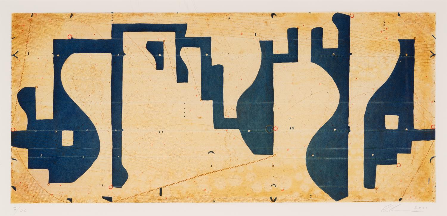 Seven String Etching with White and Blue Aquatint, 2001
