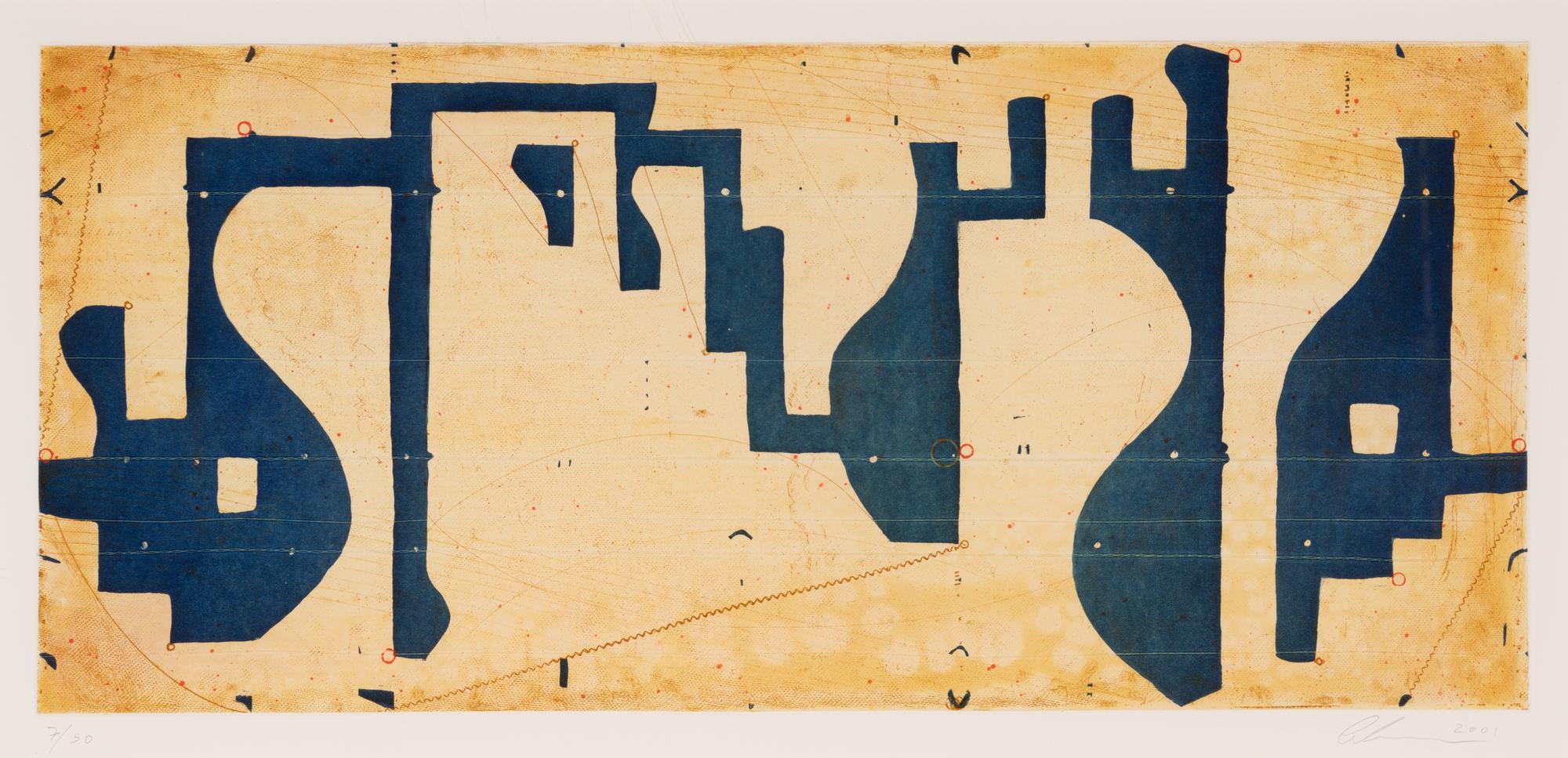 Seven String Etching with White and Blue Aquatint, 2001