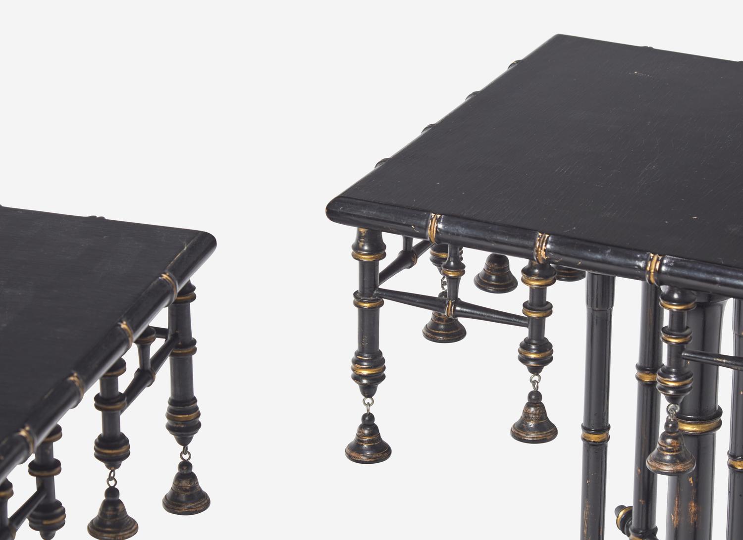 A Pair of American Aesthetic Movement Black-Painted and Parcel Gilt Stands