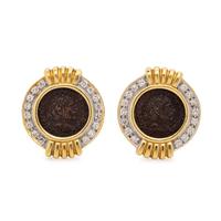 YELLOW GOLD, COIN AND DIAMOND EARCLIPS