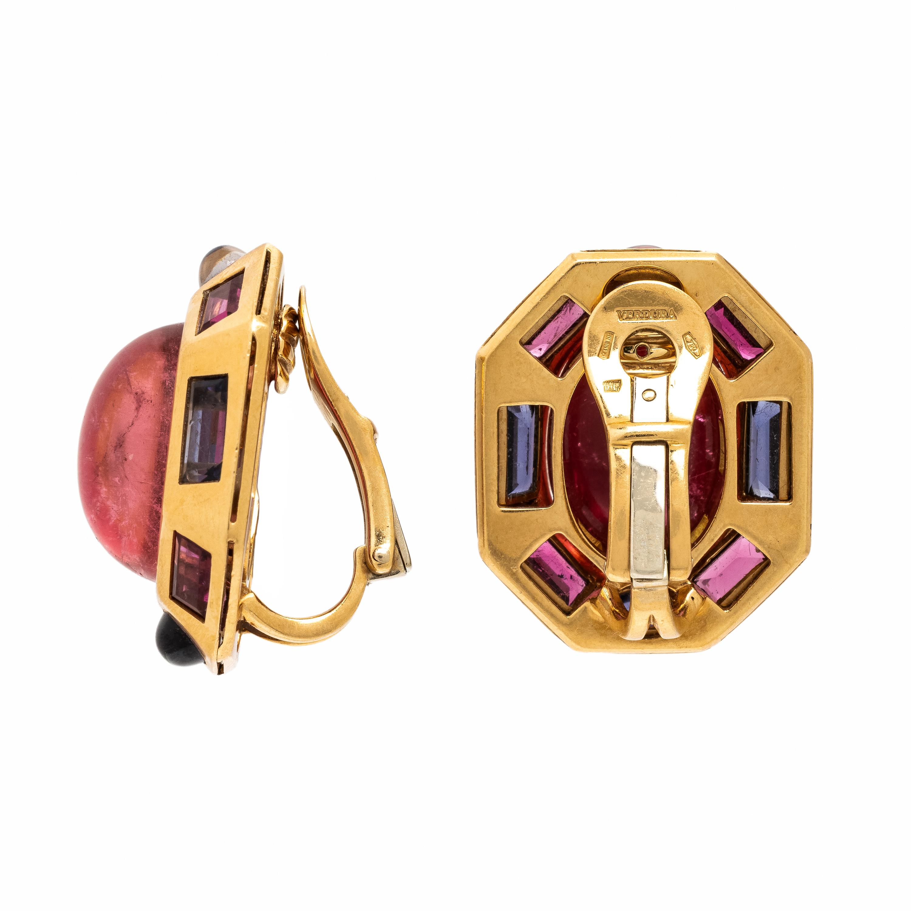 Verdura, 'Byzantine', Yellow Gold and Multigem Earrings