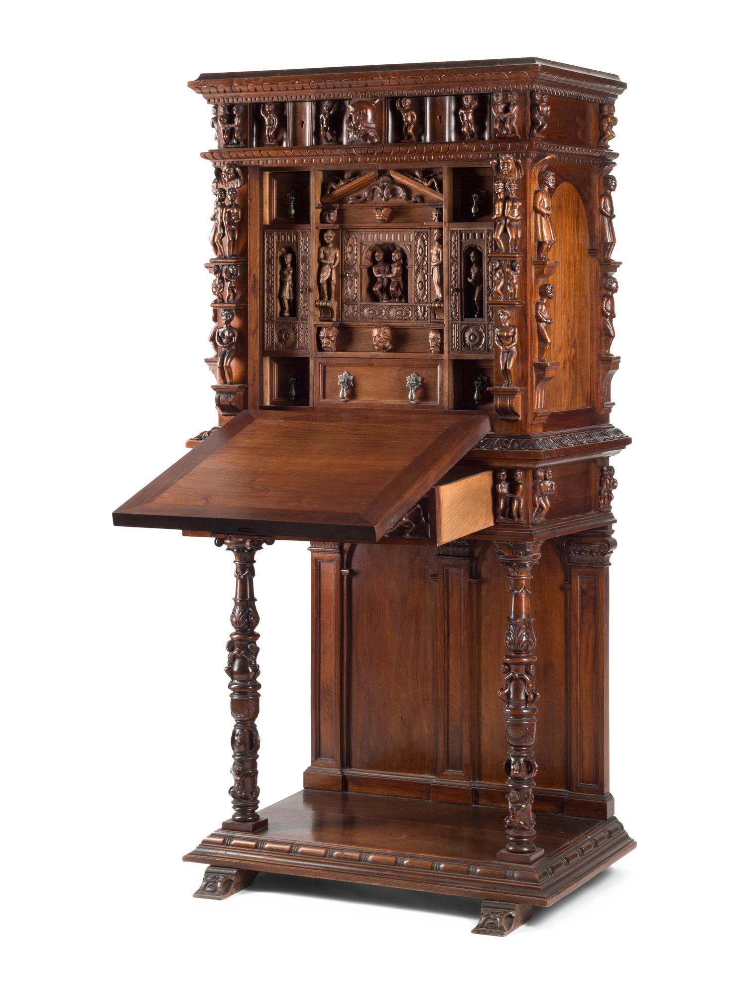 An Italian Renaissance Revival Walnut Cabinet on Stand