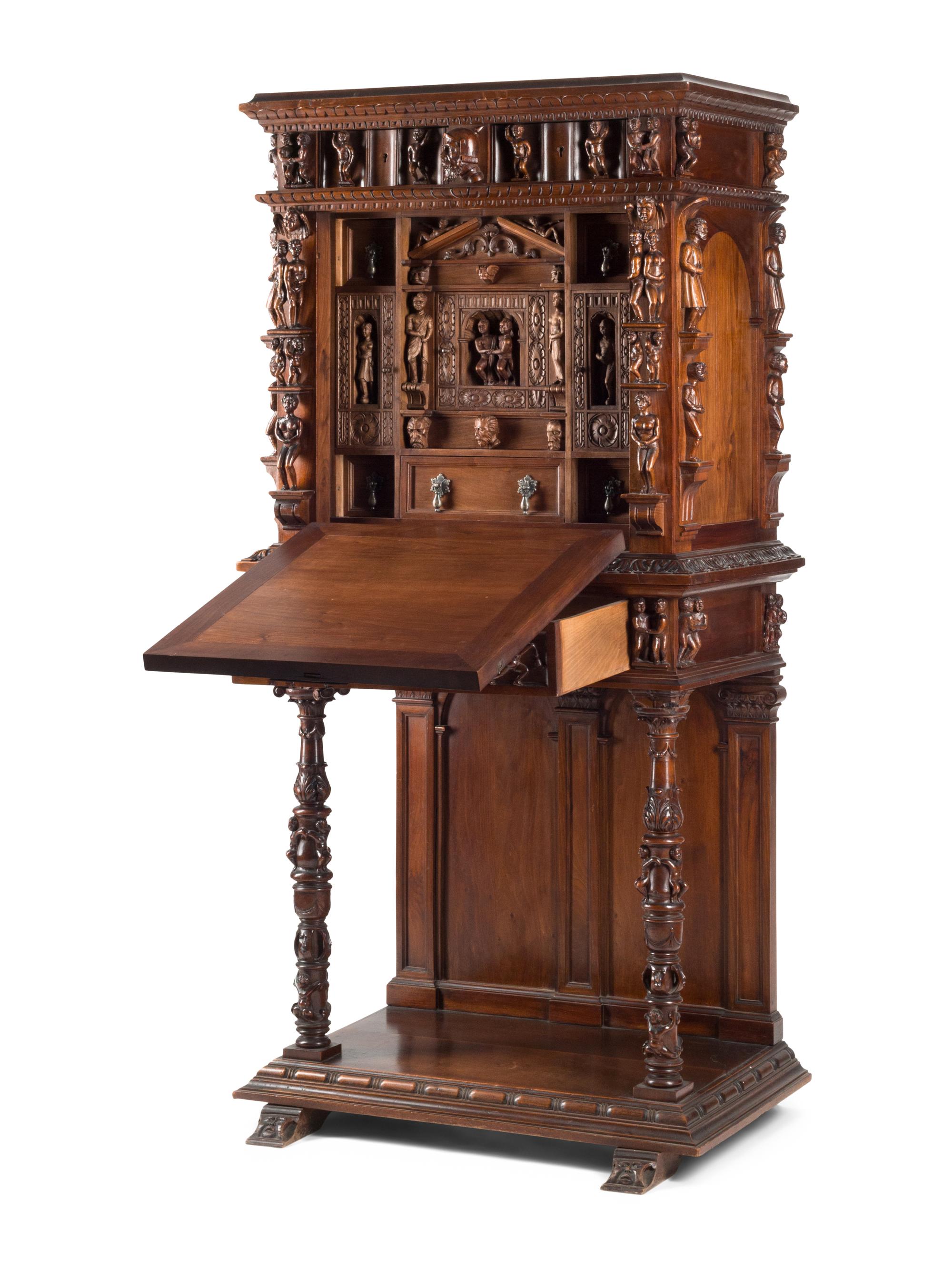 An Italian Renaissance Revival Walnut Cabinet on Stand