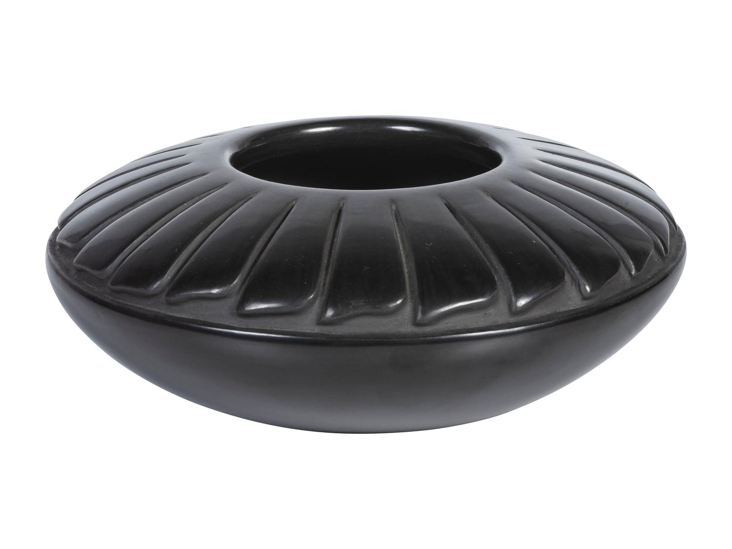Blackware Pottery Jar, with Repeating Feather Pattern