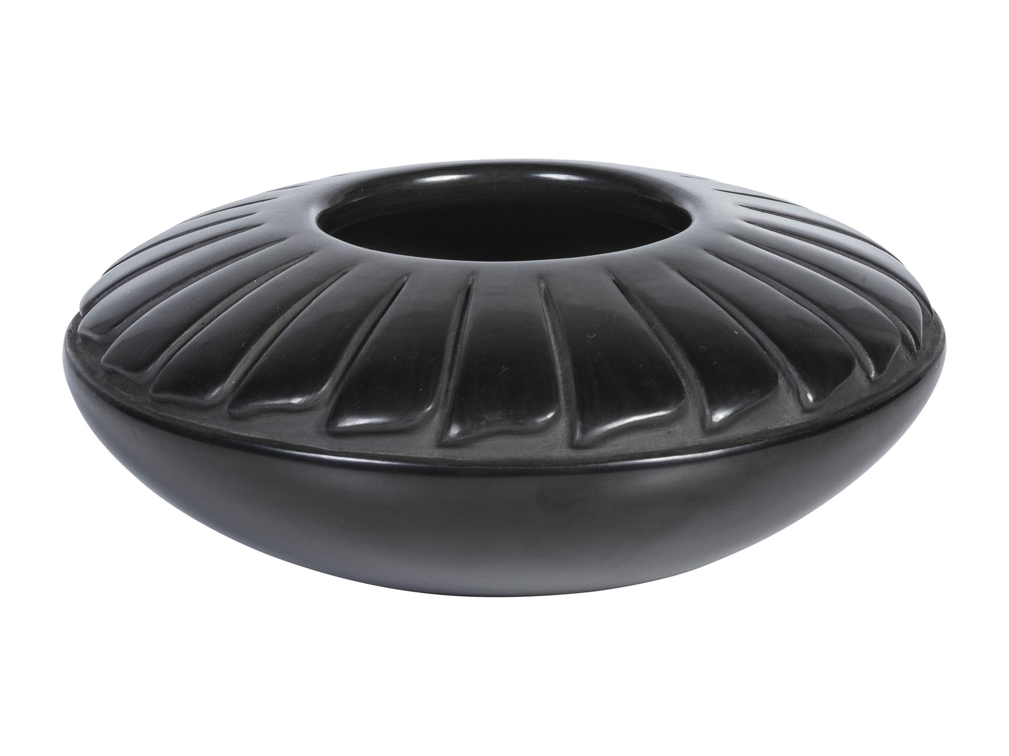 Blackware Pottery Jar, with Repeating Feather Pattern