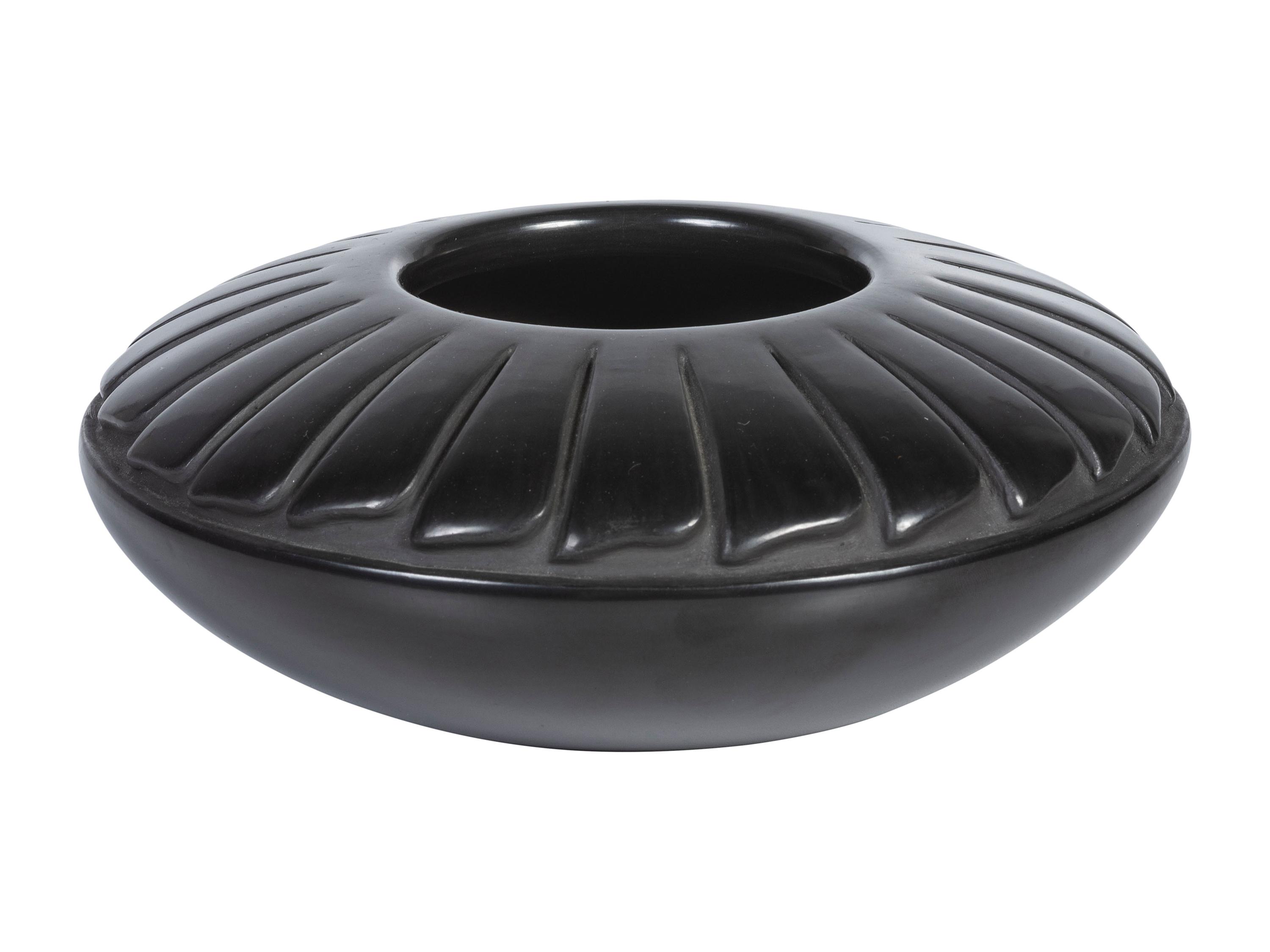 Blackware Pottery Jar, with Repeating Feather Pattern