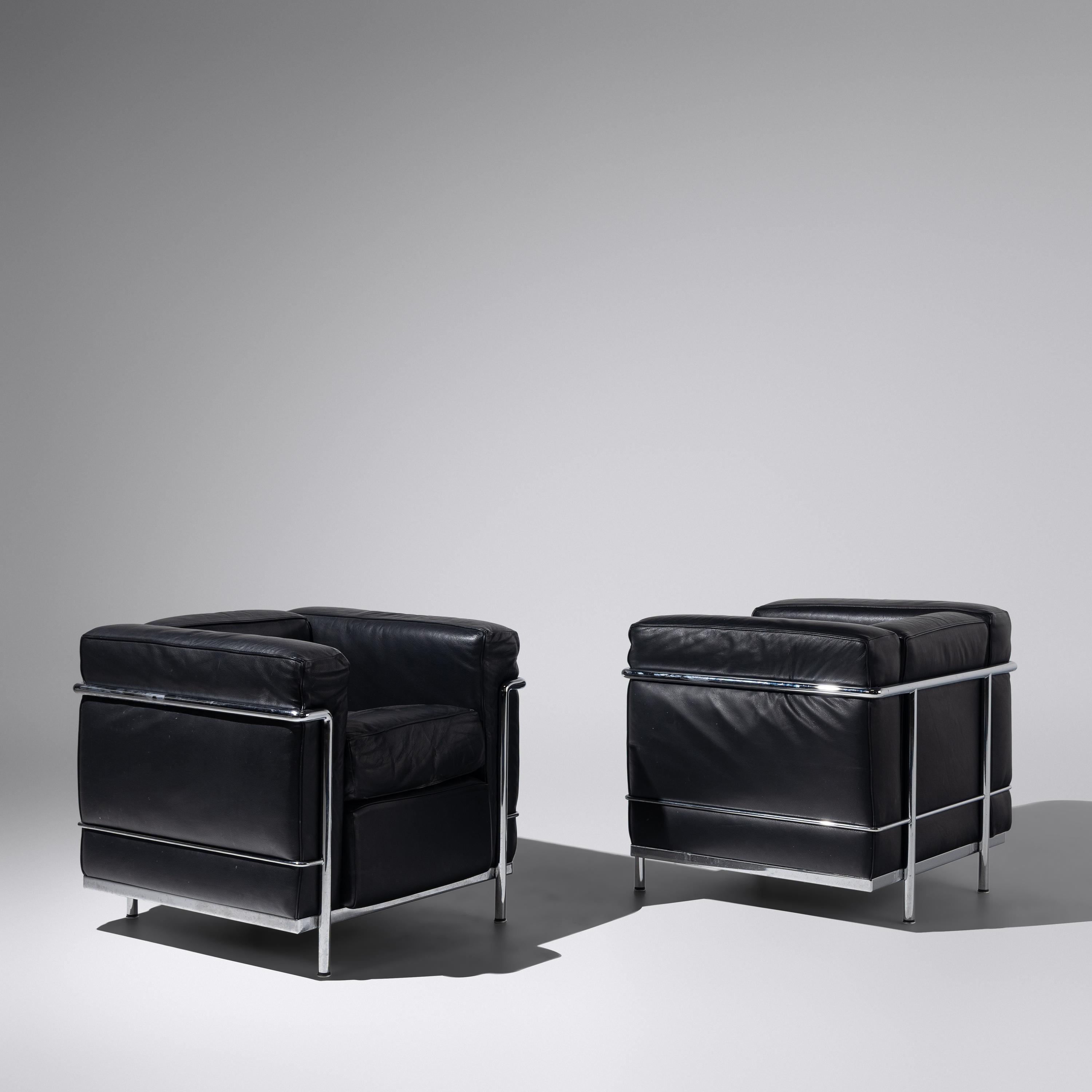 Charlotte Perriand, Pierre Jeanneret and Le Corbusier (French, 1903–1999 | Swiss, 1896-1967 | Swiss-French, 1887–1965) — Pair of LC2 chairs for Cassina