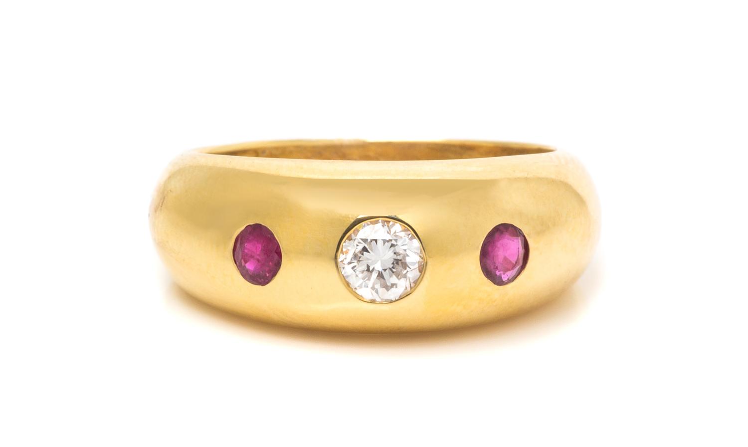 An 18 Karat Yellow Gold, Ruby and Diamond Band, Cartier, 5.20 dwts.