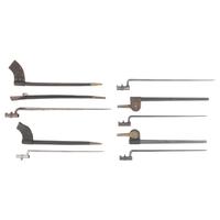 Five Post-Civil War Socket Bayonets & Scabbards, Including Joslyn Rifle, Winchester 1873 and Trapdoor