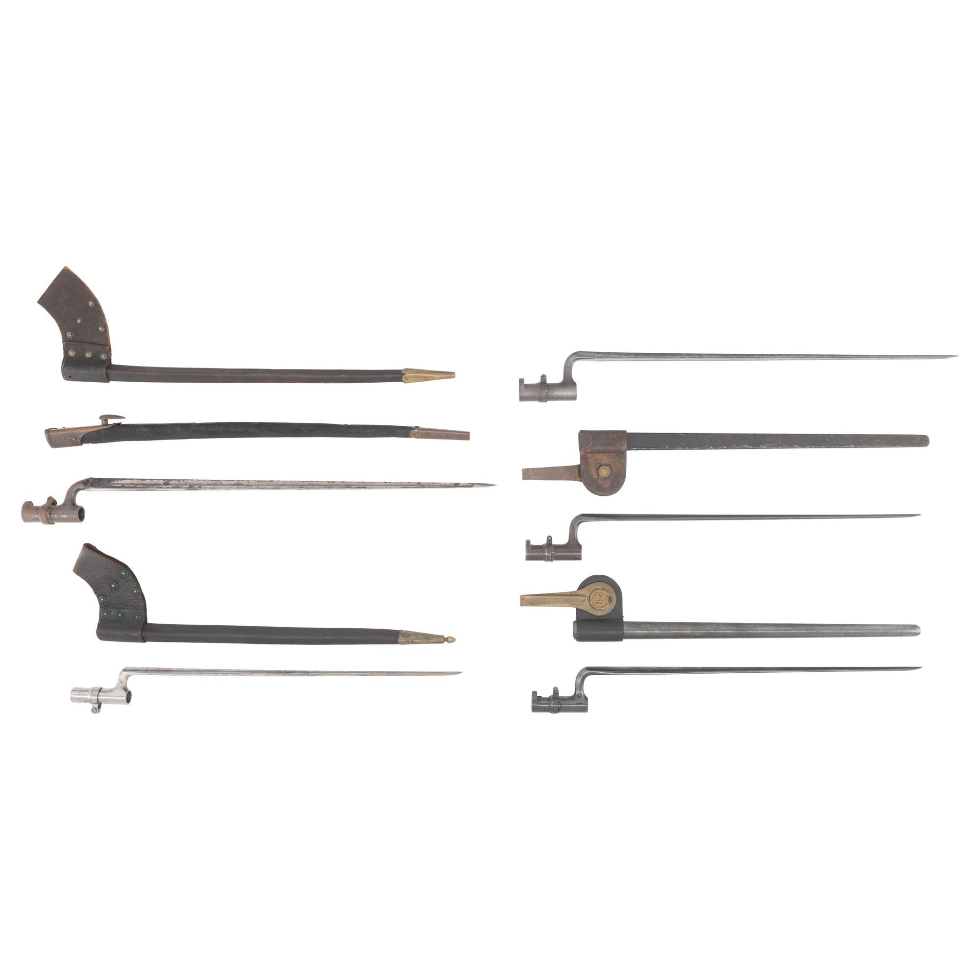 Five Post-Civil War Socket Bayonets & Scabbards, Including Joslyn Rifle, Winchester 1873 and Trapdoor