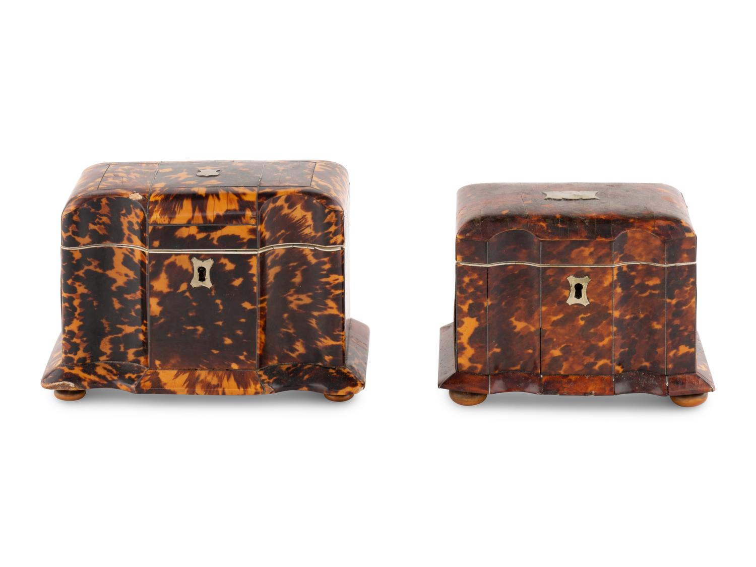 Two Regency Tortoise Shell Tea Caddies