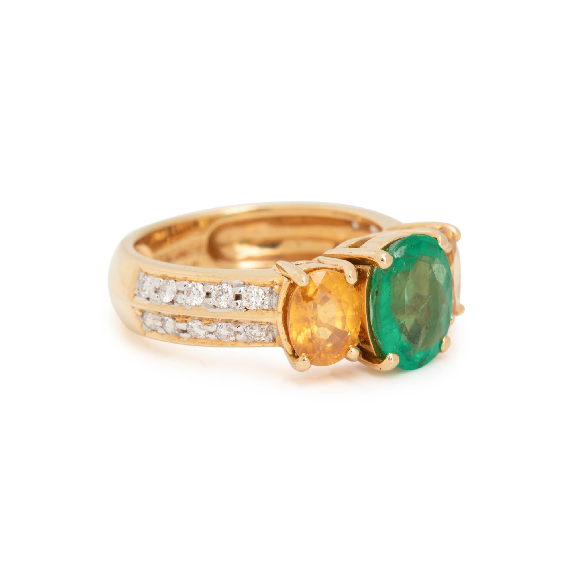 EMERALD, YELLOW SAPPHIRE AND DIAMOND RING