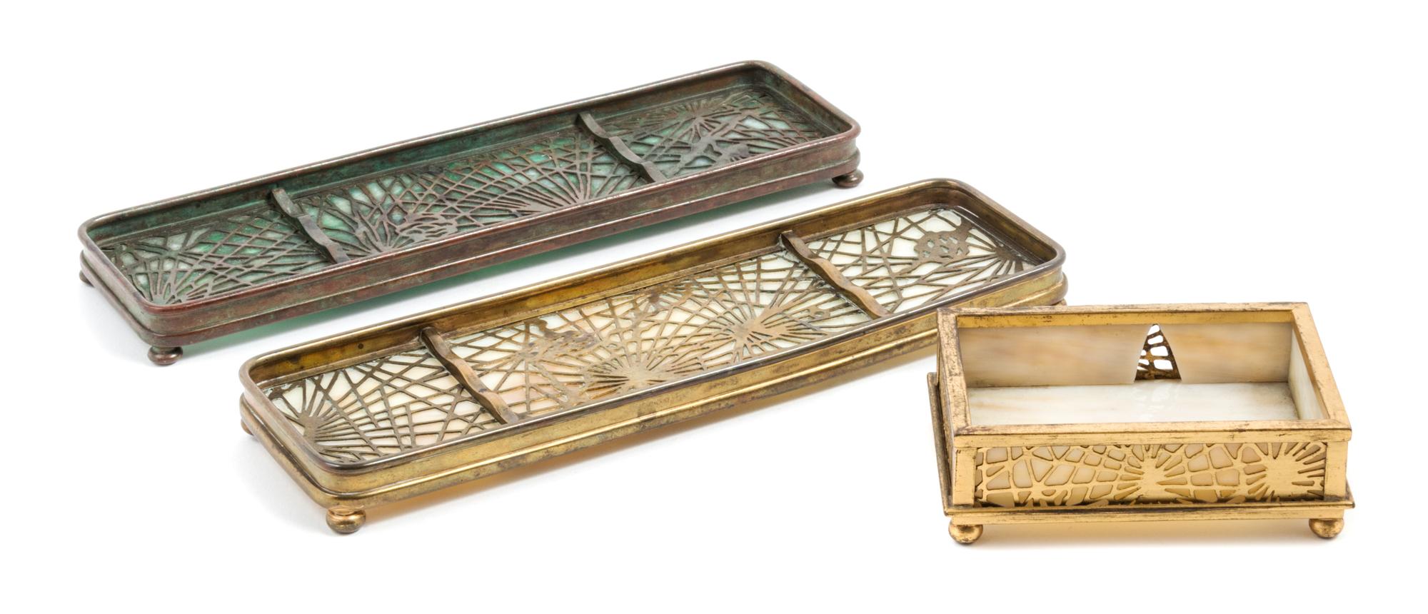 Tiffany Studios, EARLY 20TH CENTURY, a group of three Pine Needle pattern desk articles